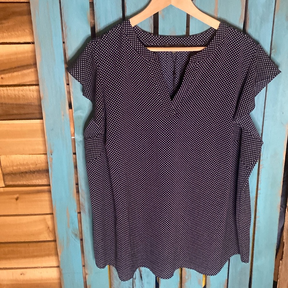 Adrianna Papell navy blue with white polka dot blouse size 2X